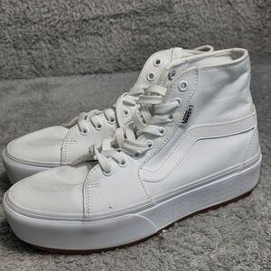 Vans Sk8-Hi Platform 2.0 White Canvas High‎ Top Skate Sneakers Womens 8.5 NEW